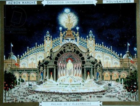 The Palace of Electricity at the Universal Exhibition, from 'Le Bon Marche' shop catalogue, 1900 (colour litho)